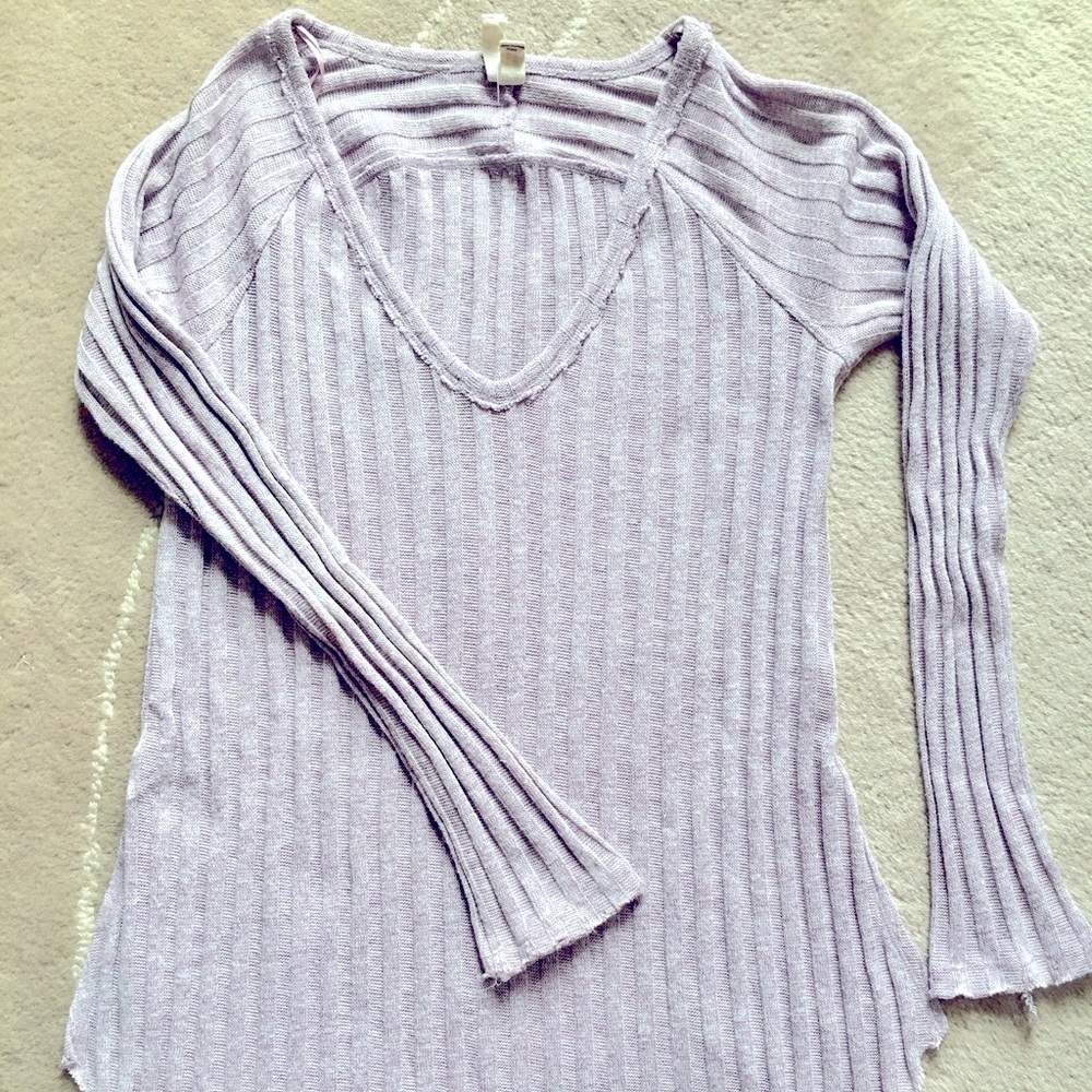 We the Free Raw Hem Ribbed Sweater, Mauve, Purple, Pink, Size XS